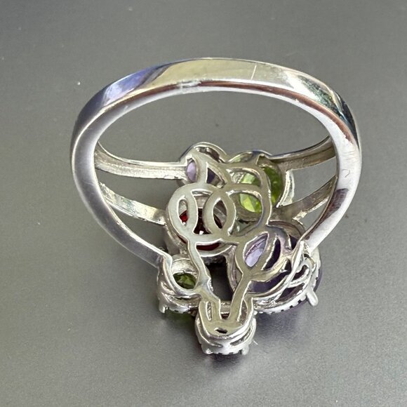 Sterling Silver Multi Stone Crystal Ring Cluster Ring 10 - Picture 5 of 5